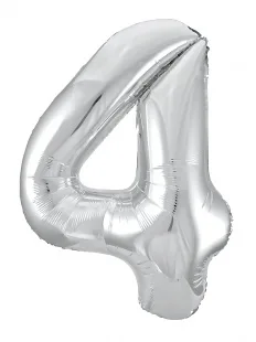 Р 40"/102см Цифра "4" Slim, Серебро / 1 шт / (Россия)