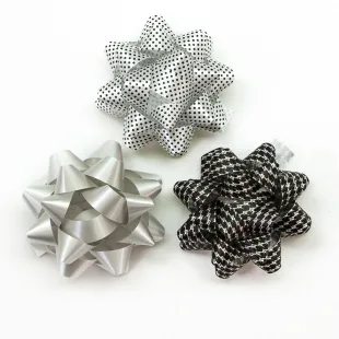 Бант Звезда, Серебро/Черный, 7 см, 12 шт.