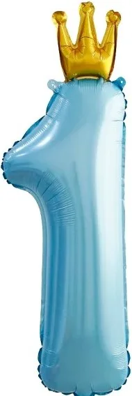 F 36"/91см Цифра, 1 Золотая корона, Голубой, 1 шт. (Китай)