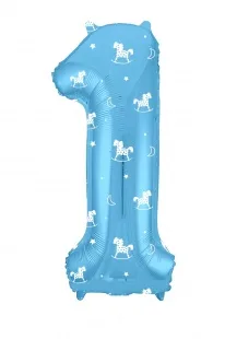Р 40"/102см Цифра "1" Slim, Лошадки ,Голубой / 1 шт / (Россия)