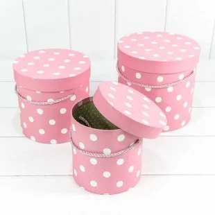 Набор коробок Цилиндр, Белые точки, Розовый, 18*18*17 см, 3 шт.