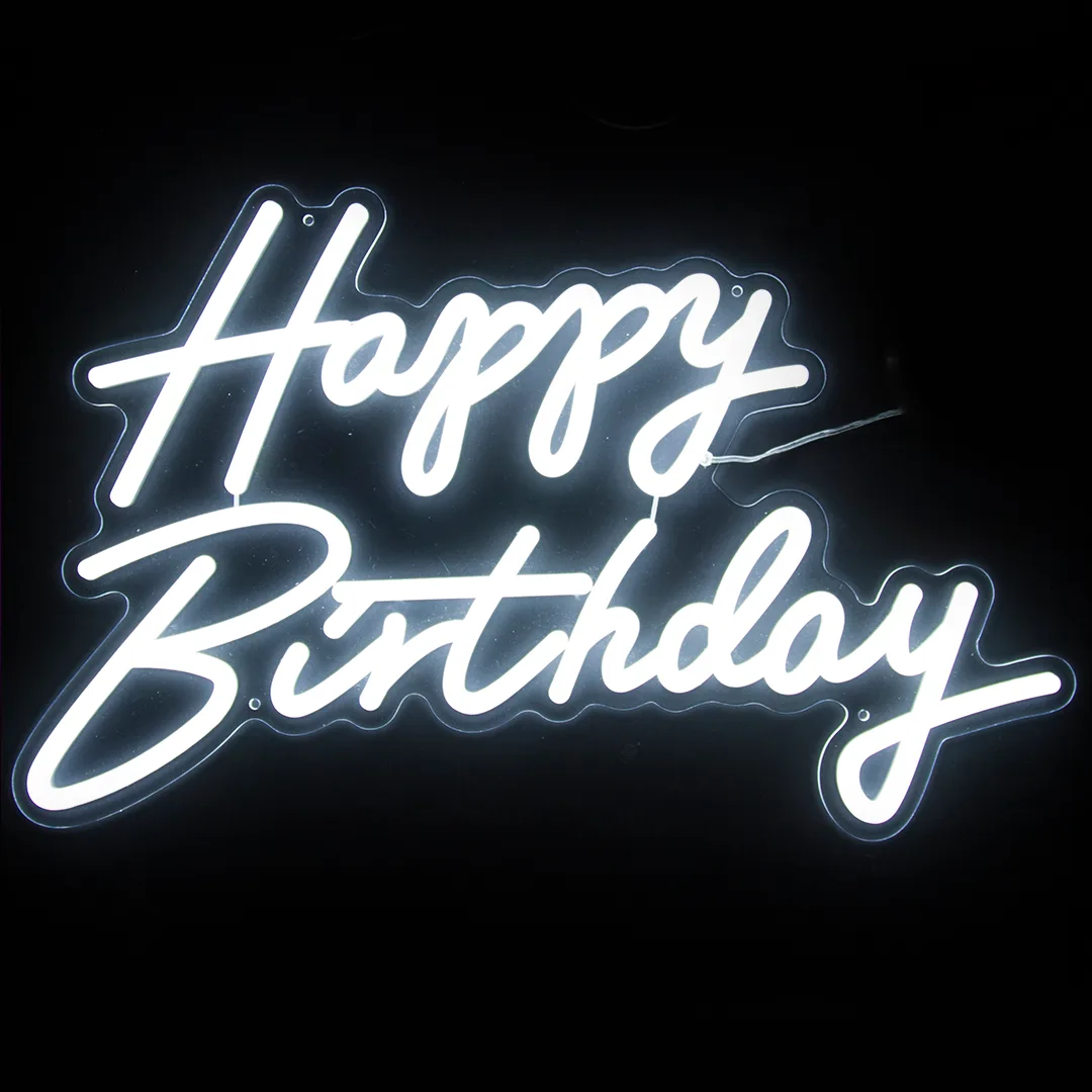 Световая надпись на подложке для фотозон, Happy Birthday, Белый, 35*57 см. 1 шт.