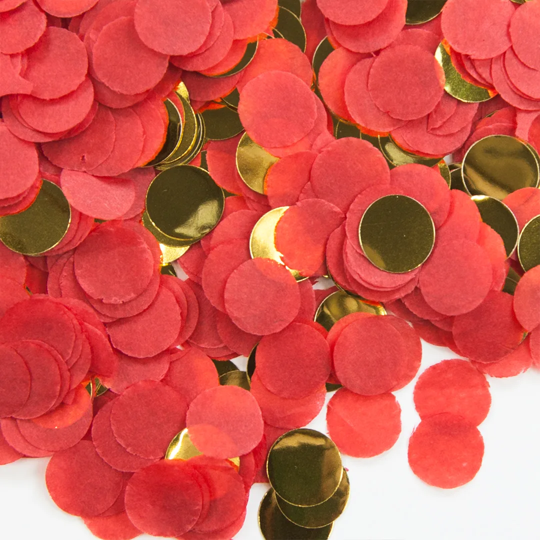 Конфетти купаж, Круг, фольга и тишью, Красно-золотой микс, Металлик, 1 см, 50 г.