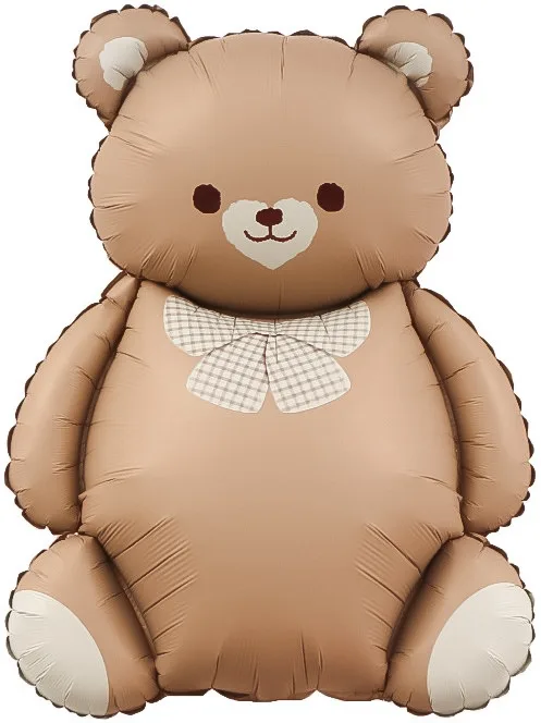 F 35"/89см Мишка с бантом, Коричневый, Сатин, 1 шт.(Китай)