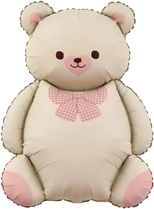 F 35"/89см Мишка с бантом, Бежевый/Розовый, Сатин, 1 шт.(Китай)