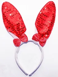 Ободок с ушками "Красный бантик Зайка в горошек" блеск/1 шт./(Китай)