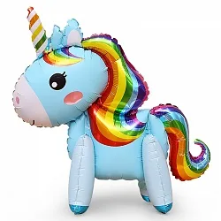 F 22"/56 см Ходячая Фигура, Единорог Радужный, Голубой, 1 шт.. (Китай)