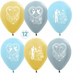 S 12"/30см Свадьба, Ассорти, перламутр, 2 ст, 50 шт.(Колумбия)