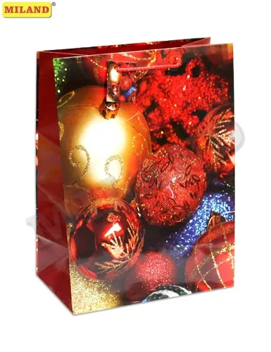 Пакет подарочный Разноцветные елочные шары (L) 26 х 33 х 14