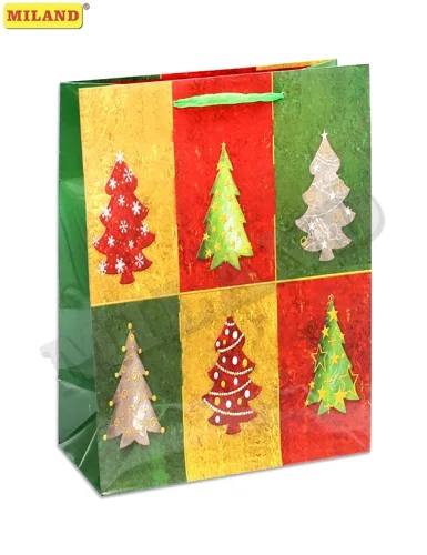 Пакет подарочный Праздничные елочки (L) 26 х 33 х 14