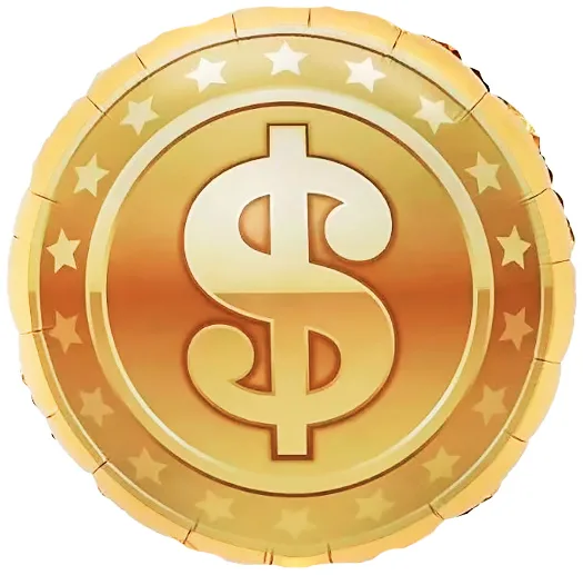 F 18"/48см Круг, Знак Доллара, Золото, 1 шт.(Китай)