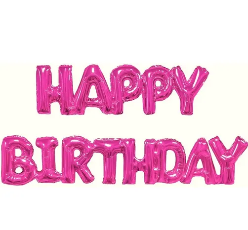 Шар (17''/43 см) Мини-фигура, Надпись "Happy Birthday", Фуше, 1 шт. в уп.