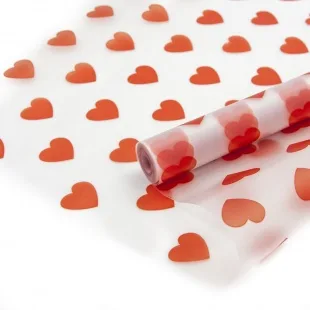 Упаковочная пленка матовая (0,6*7,5 м) Сердца, Красный, 1 шт.