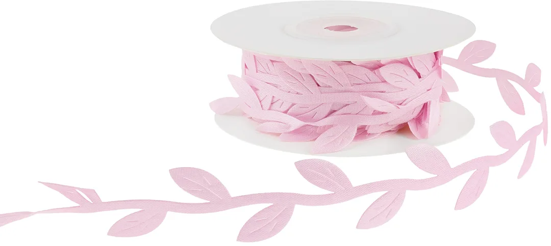 Лента декоративная (2,5 см*10,97 м) Изящные листья, Розовый, 1 шт.