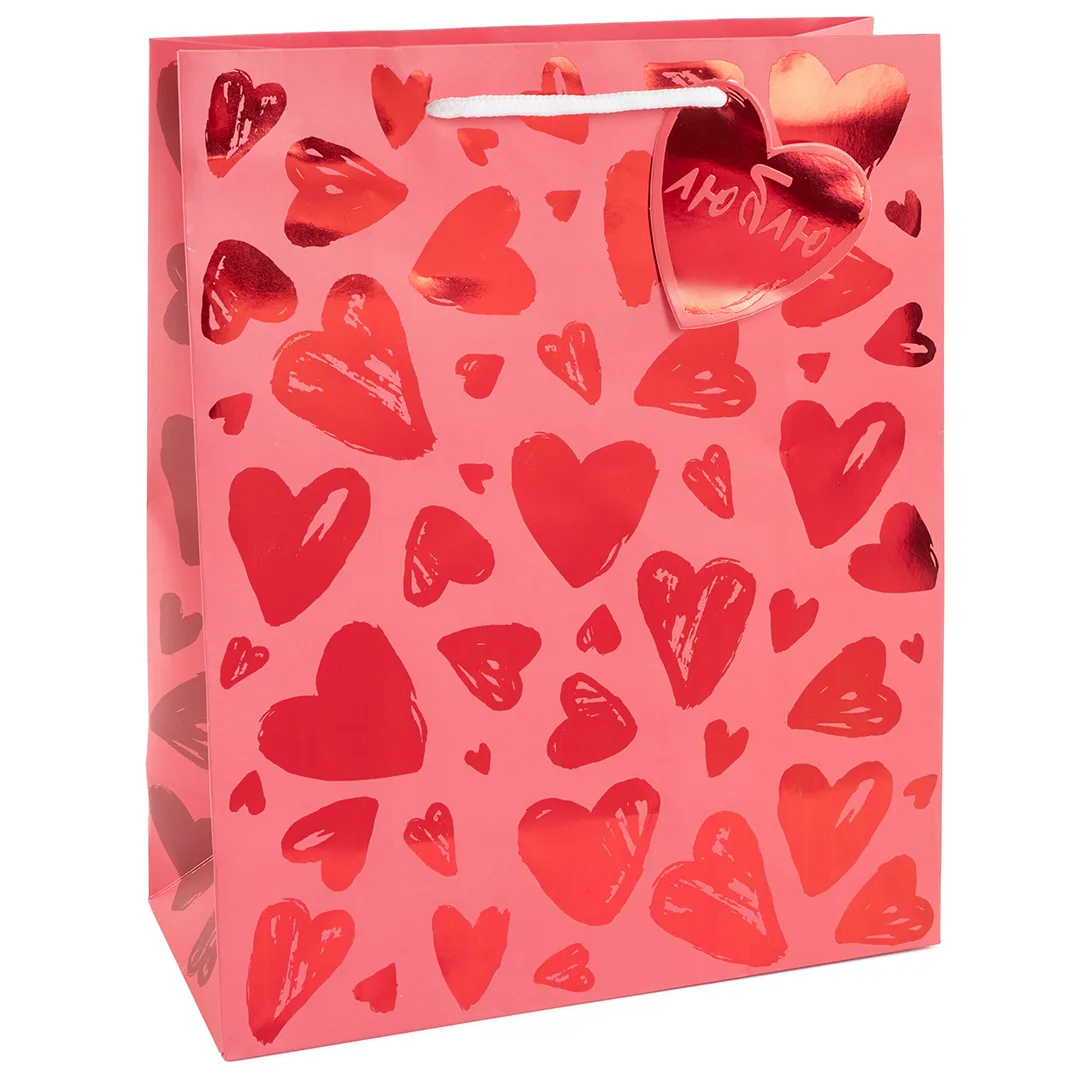 Пакет подарочный, 210гр, Множество сердец, Металлик, 16*12*7 см, 1 шт.