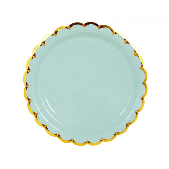 Тарелки 18 см. "Мятные с золотом" /набор 6 шт./(Китай)