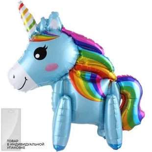F 23"/58 см Ходячая Фигура, Единорог Радужный, Голубой, 1 шт.. (Китай)