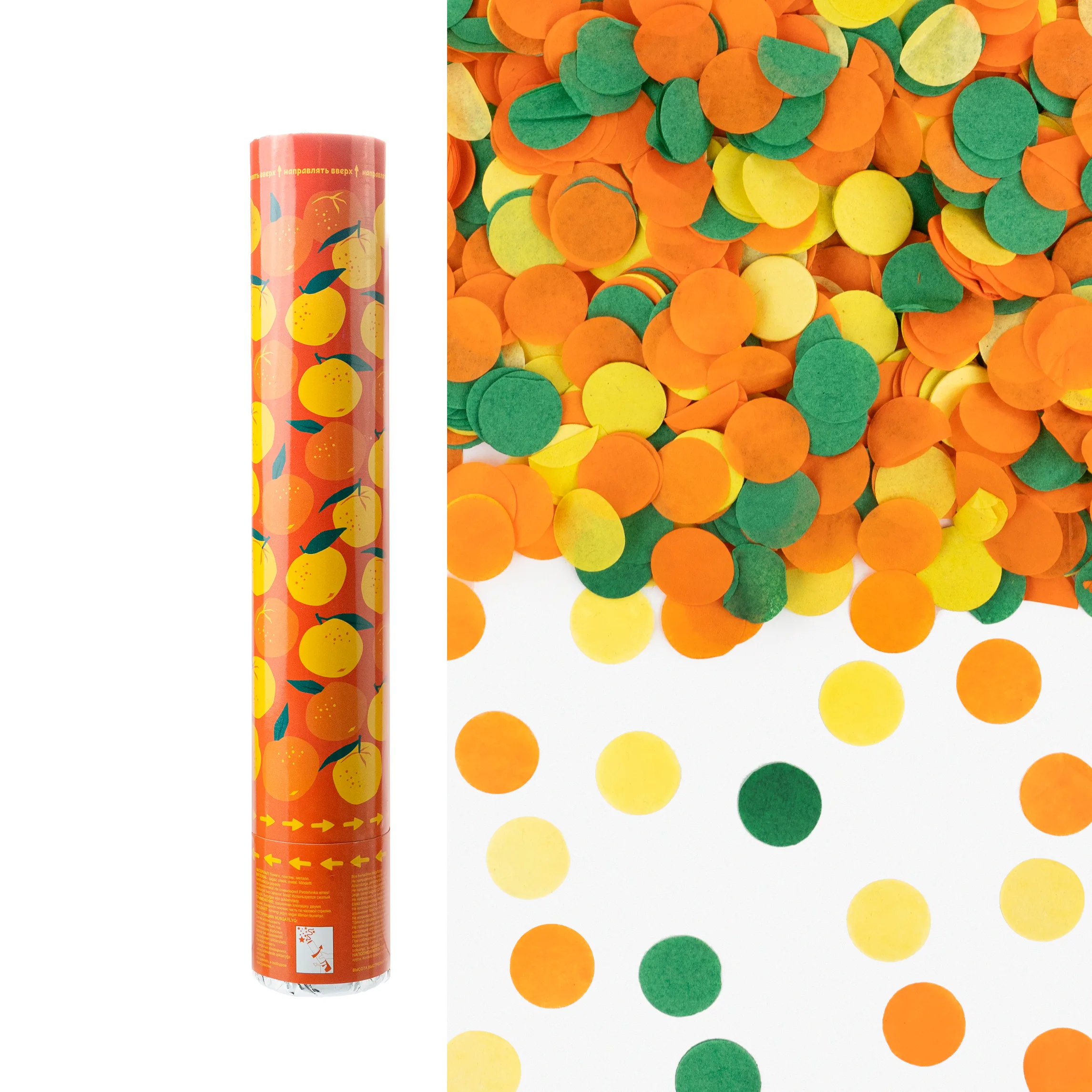 Пневмохлопушка (30 см), Мандаринки, Круги тишью, 1 шт.