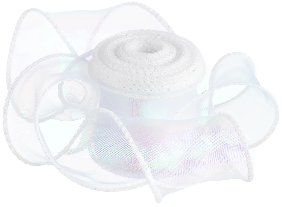Лента декоративная (4 см*9,14 м) Органза с леской, Белый, Хамелеон, 1 шт.