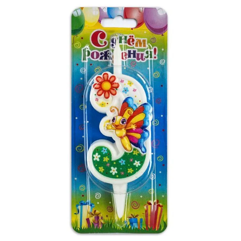 Свеча тортовая цифра "Бабочка" 3 /1 шт/