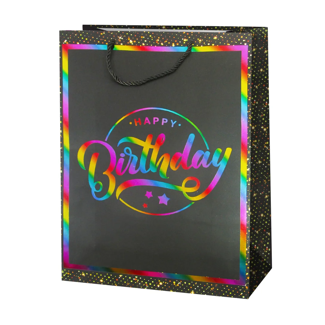 Пакет подарочный, С Днем Рождения (радужный перелив), Дизайн №3, Металлик, 23*18*10 см, 1 шт.