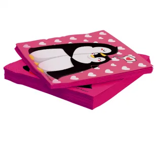 Салфетки Влюбленные пингвины, 33*33см, Розовый/ 20 шт./