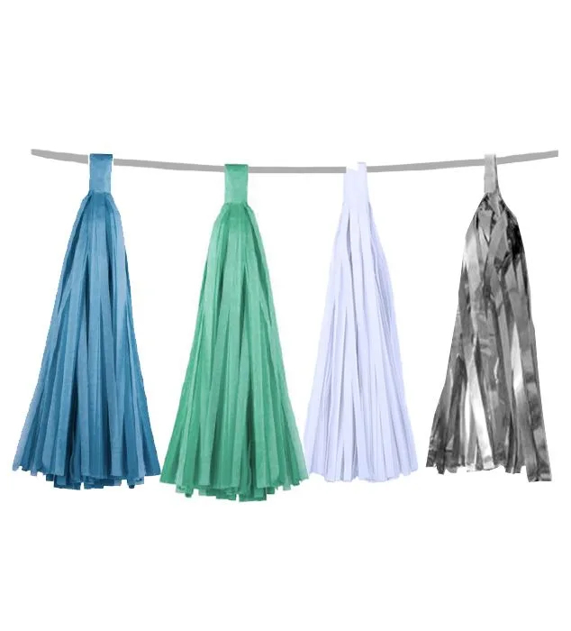 Набор гирлянд "Тассел" Ассорти Мятный / белый, мятный, голубой, серебро / 4 цвета, набор 20 листов /