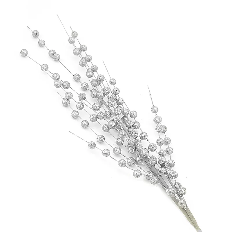 Ветка с ягодами искусственная Серебряная 70см.