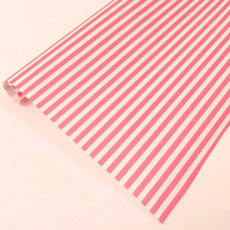 Крафт-бумага упаковочная "Полоски розовые" розовый на белый/ рулон 50 см*10м, 70 гр/м.кв