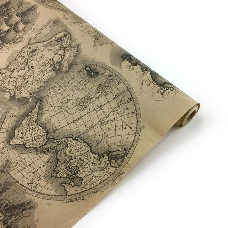 Крафт-бумага упаковочная "Карта"  рисунок черный на коричневом / рулон 70 см*10м, 42 гр/м.кв