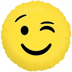 F 18"/46см Круг, Смайл, Эмоции (подмигивающий),Желтый, 1 шт. (Китай)