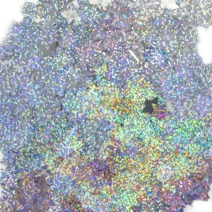 Конфетти фольга Звезда, Серебро, Голография, 1,5 см, 50 гр.