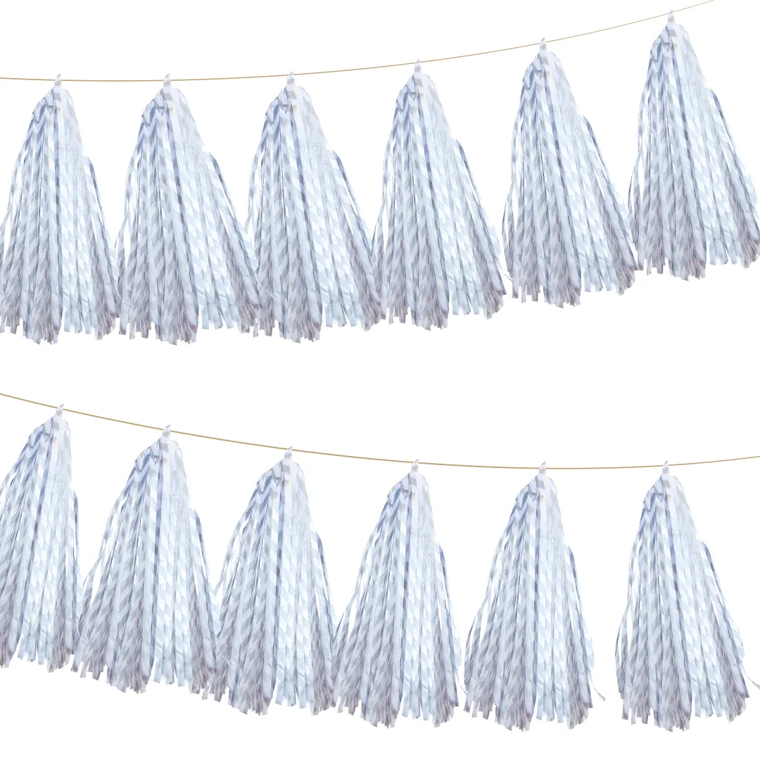 Гирлянда Тассел, Полоски, Белый/Серебро, Металлик, 35*12 см, 5 листов.