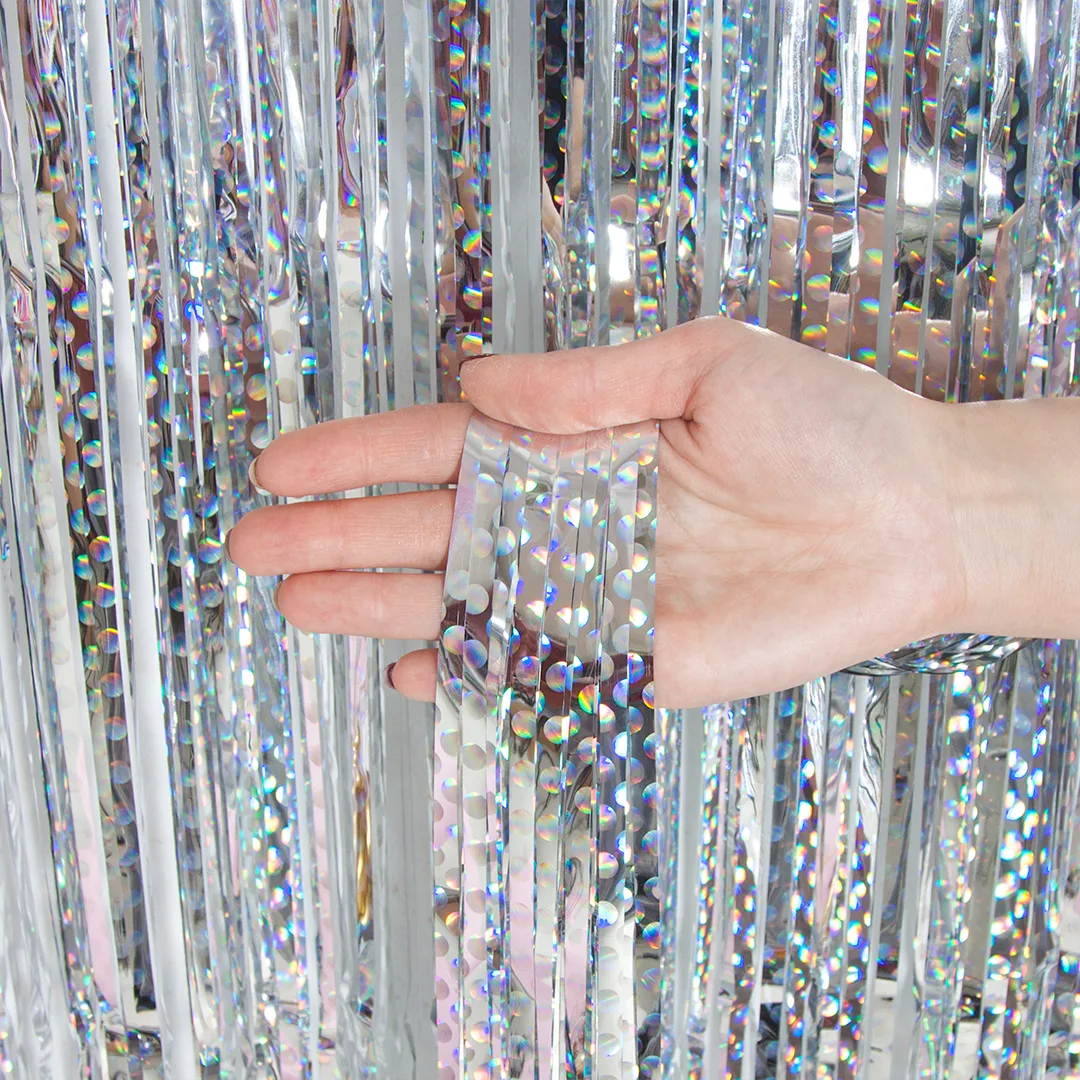 Занавес Дождик Точки, Серебро, Голография, 100*200 см, 1 шт.