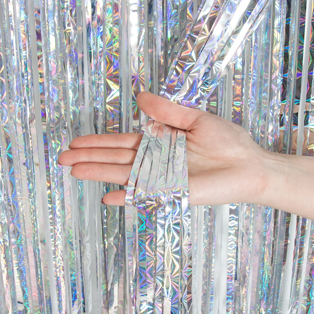 Занавес Дождик Геометрический узор, Серебро, Голография, 100*200 см, 1 шт.