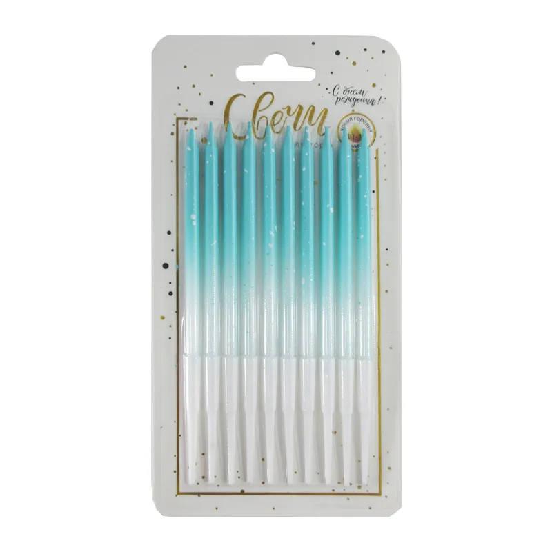 Свечи тортово-коктейльные Градиент с брызгами Минт с держателями 11 см.. 10 шт.