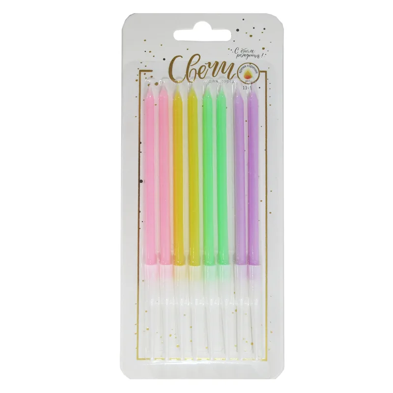 Свечи тортово-коктейльные Микс Ассорти с держателями 14 см., 8 шт.