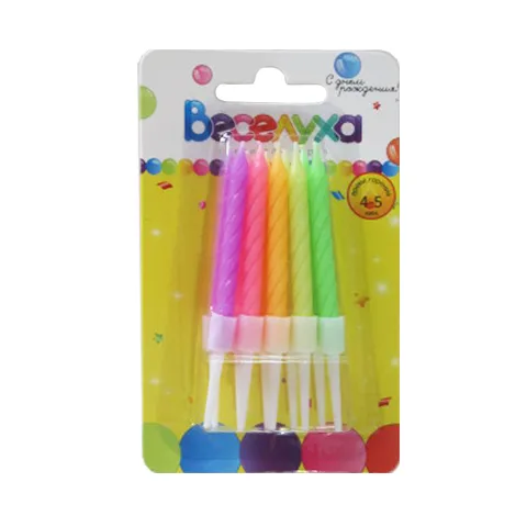 Свечи тортово-коктейльные Ассорти Мини Неон 6 см., 10 шт.