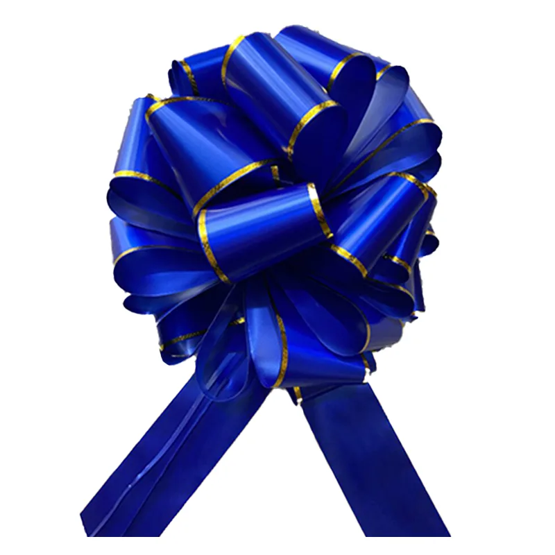 Бант-шар "Гигант" Синий с золотой полоской 35 см.