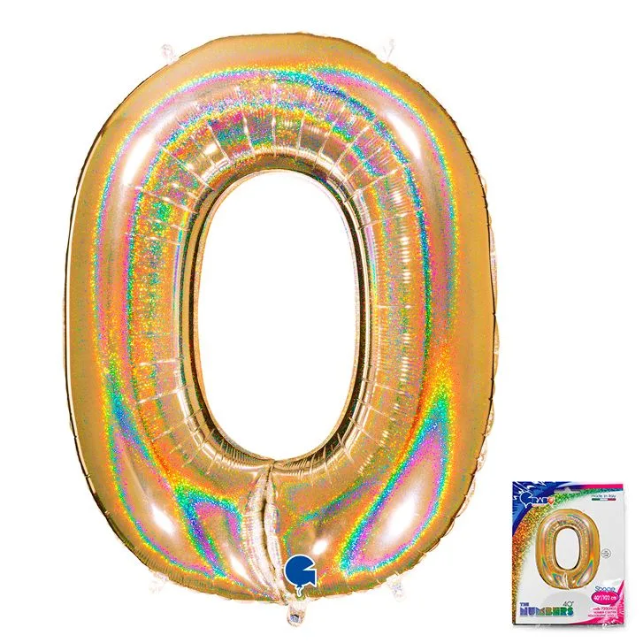 G 40"/102см Цифра "0" Золото голография в упаковке/1 шт./