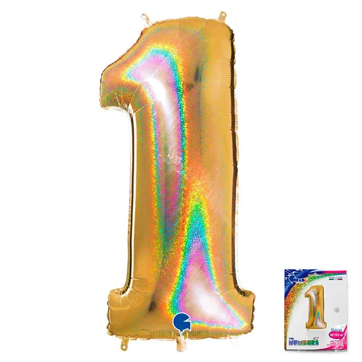 G 40"/102см Цифра "1" Золото голография в упаковке/1 шт./