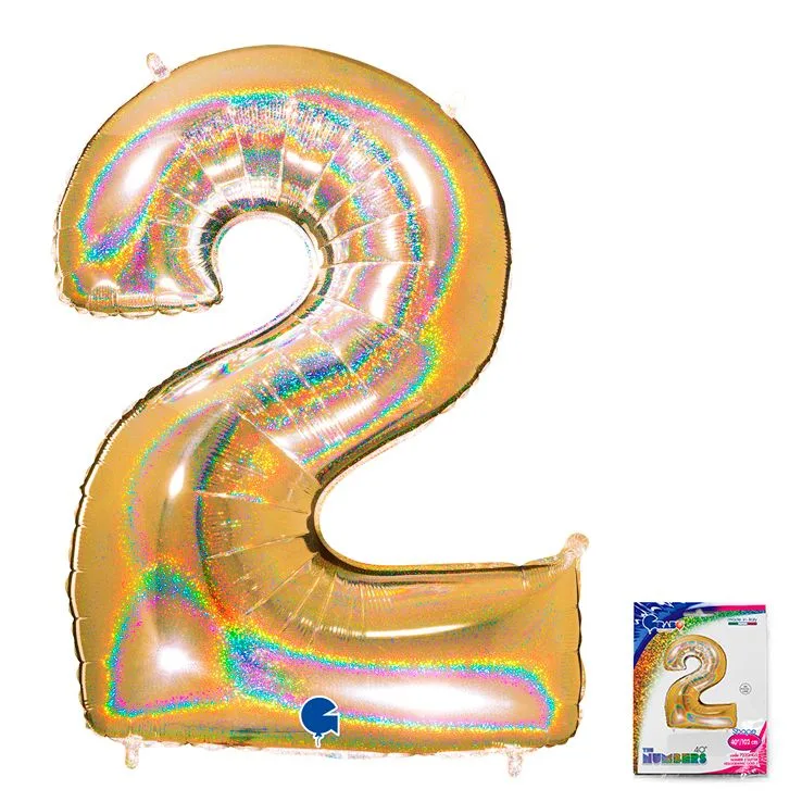 G 40"/102см Цифра "2" Золото голография в упаковке/1 шт./