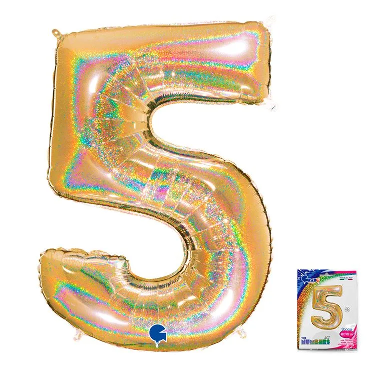 G 40"/102см Цифра "5" Золото голография в упаковке/1 шт./