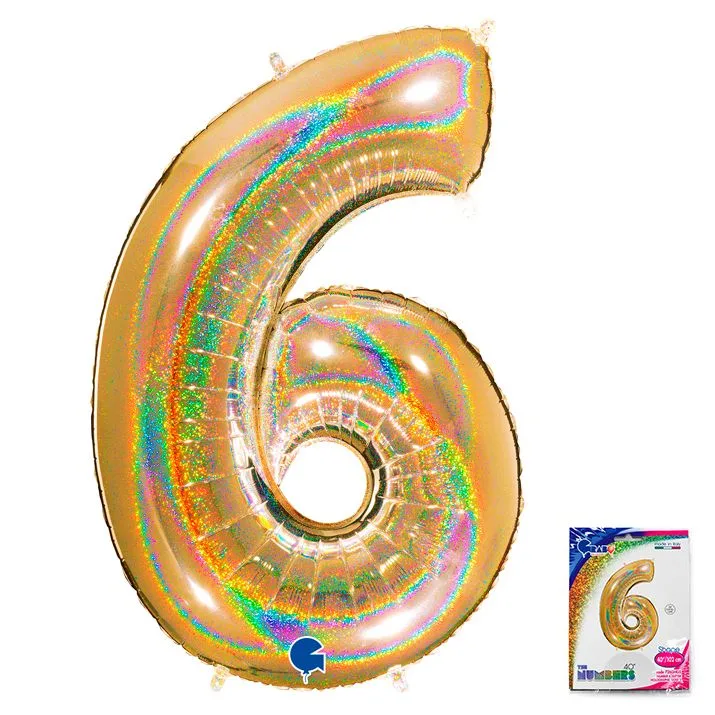 G 40"/102см Цифра "6" Золото голография в упаковке/1 шт./