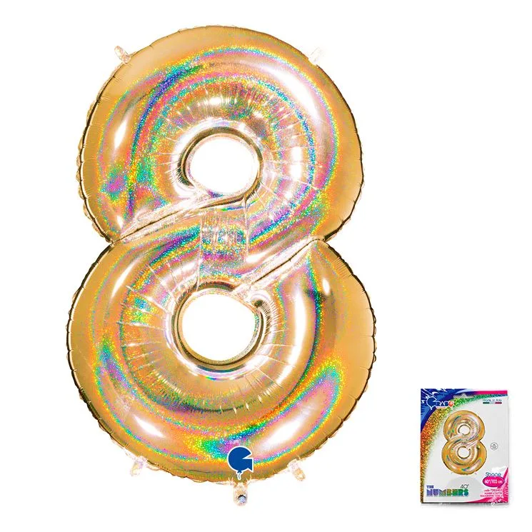 G 40"/102см Цифра "8" Золото голография в упаковке/1 шт./
