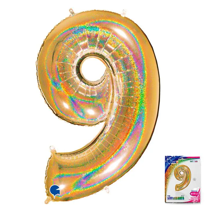 G 40"/102см Цифра "9" Золото голография в упаковке/1 шт./