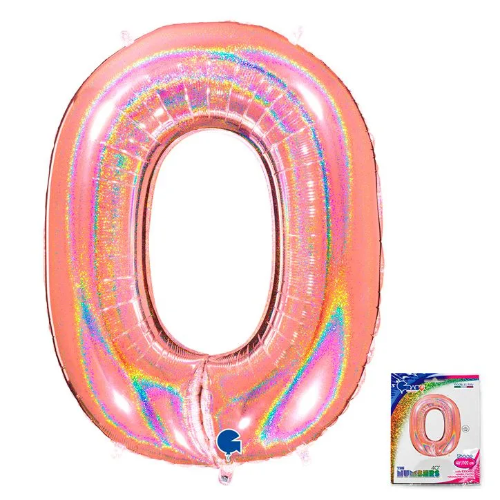 G 40"/102см Цифра "0" Розовое Золото голография в упаковке/1 шт./