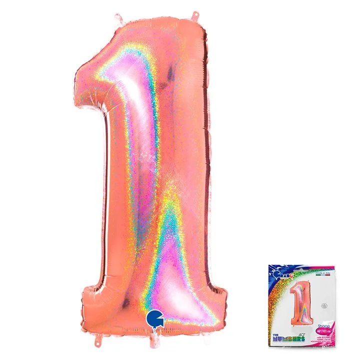 G 40"/102см Цифра "1" Розовое Золото голография в упаковке/1 шт./