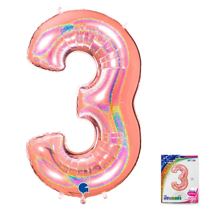 G 40"/102см Цифра "3" Розовое Золото голография в упаковке/1 шт./