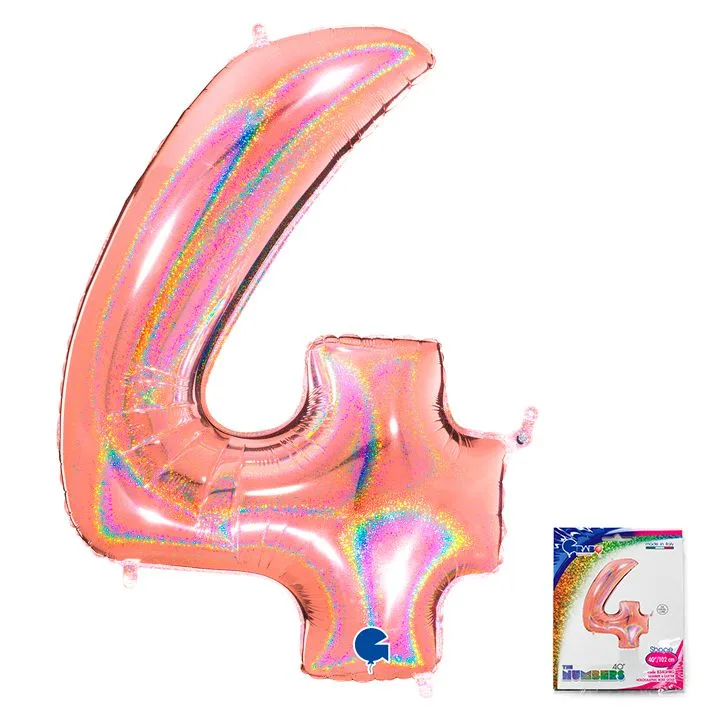 G 40"/102см Цифра "4" Розовое Золото голография в упаковке/1 шт./